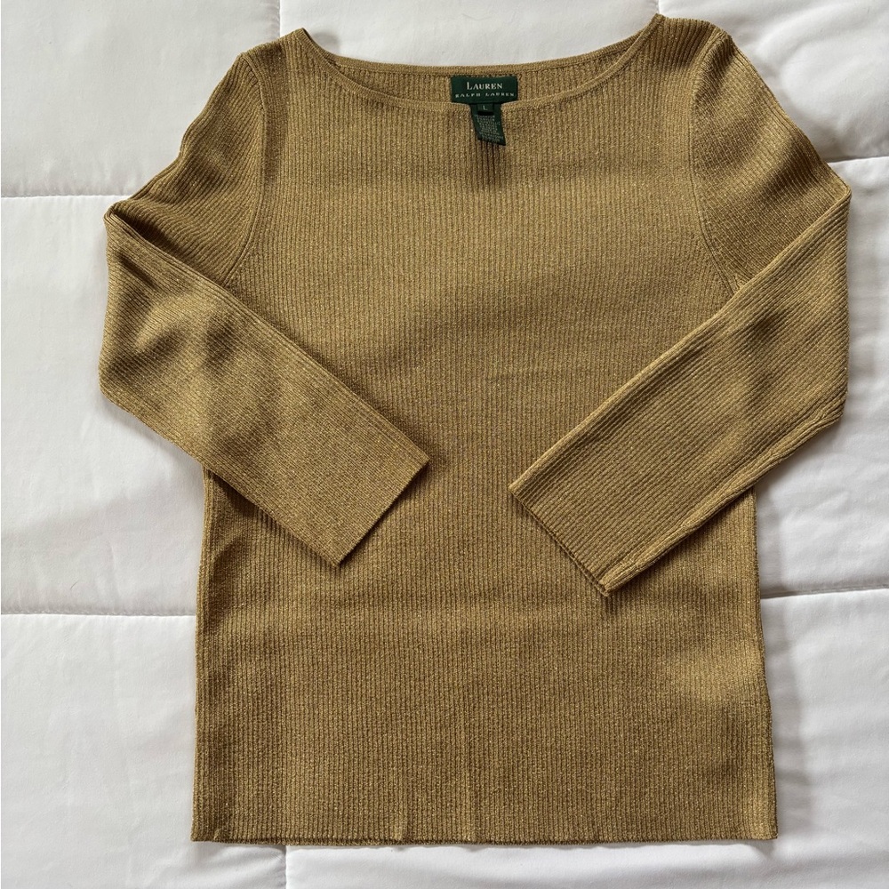 Ralph Lauren Metallic Gold Ribbed Knit Top